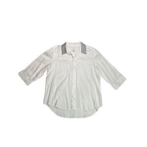 Chico's top women’s size 2 (large) white cotton linen button down long sleeve